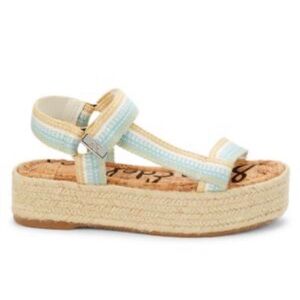 Sam Edelman Artica Woven Flatform Espadrilles Sandal Aqua Blue Wedge Platforms